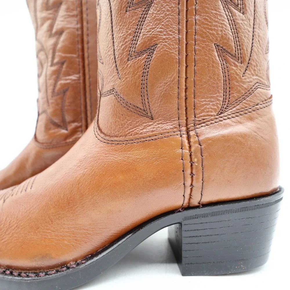Laredo Vintage J Toe Western Boots Kids 2.5 Brown Leather NWT Deadstock